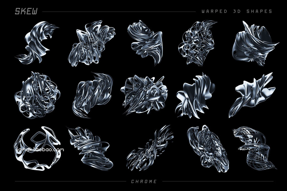 105个创意多彩艺术3D立体金属质感抽象图形PNG免扣图片设计素材 Chroma Supply - Skew: 105 Warped 3D Shapes_img_2