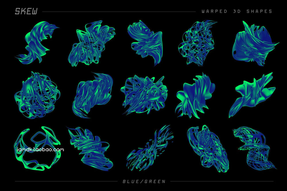105个创意多彩艺术3D立体金属质感抽象图形PNG免扣图片设计素材 Chroma Supply - Skew: 105 Warped 3D Shapes_img_2