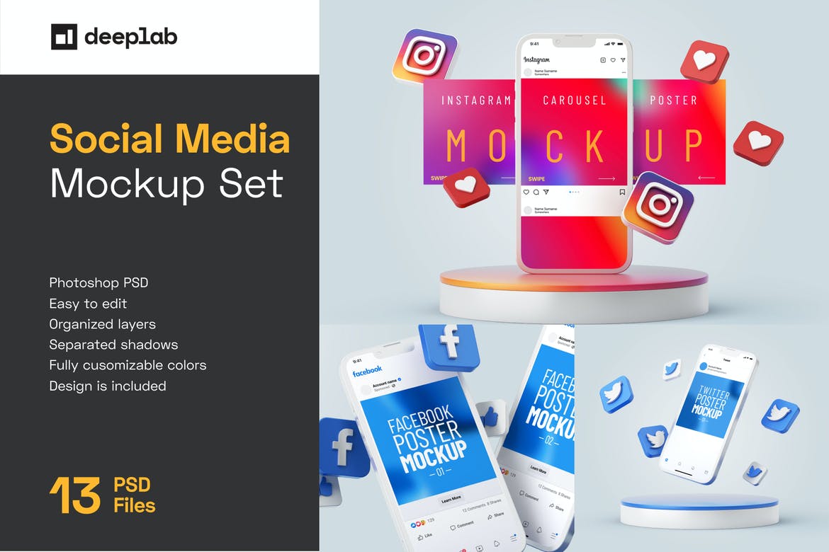 13款社交媒体新媒体电商海报设计苹果手机iPhone屏幕演示样机 Social Media Banners Mockup Set_img_2