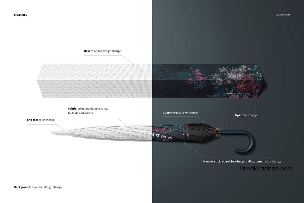 逼真太阳伞雨伞品牌Logo包装设计PS展示贴图样机模板 Umbrella Packaging Mockup Set v.2_img_2