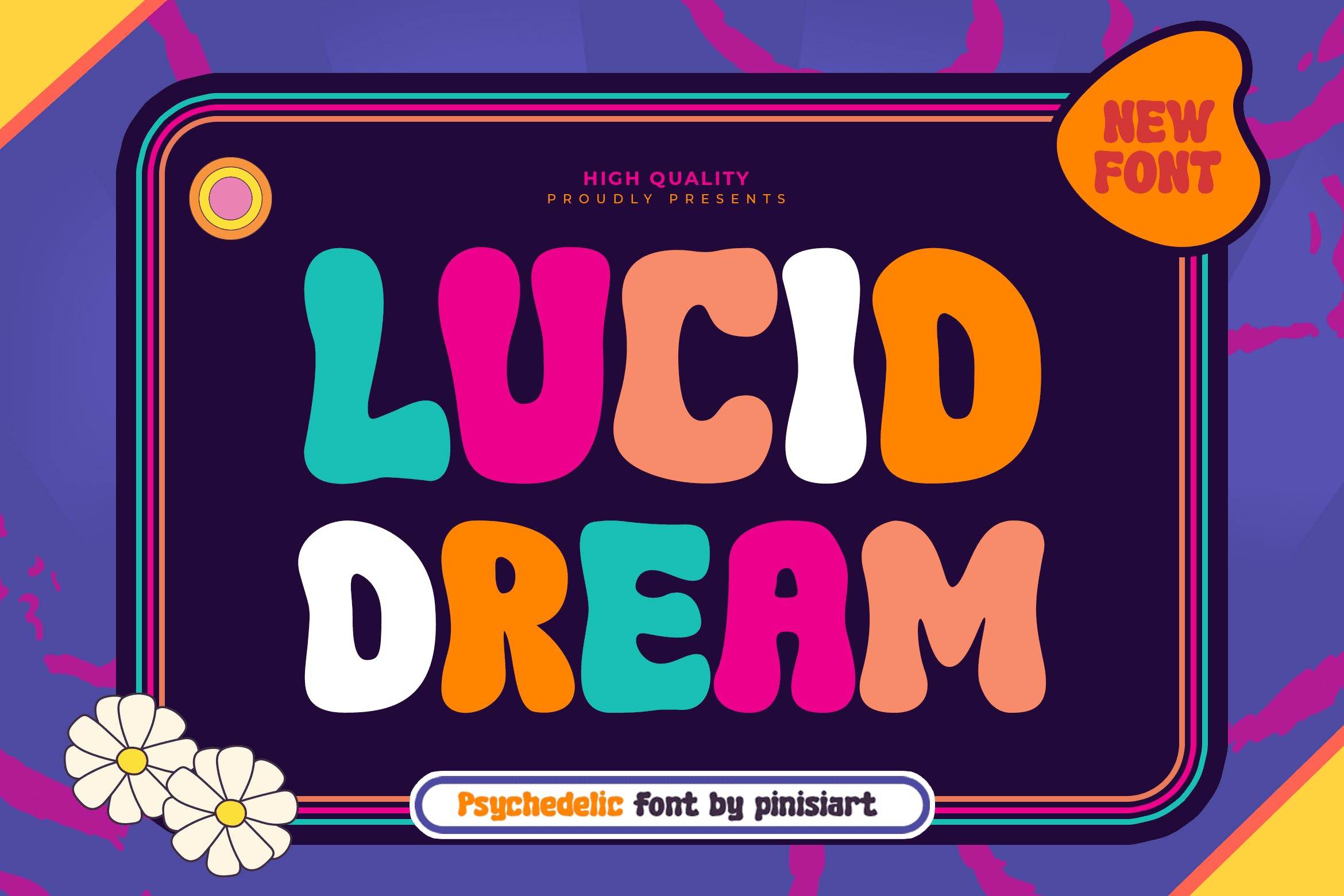 时尚复古海报封面文具设计无衬线英文字体 LUCID DREAM - psychedelic fun font_img_2