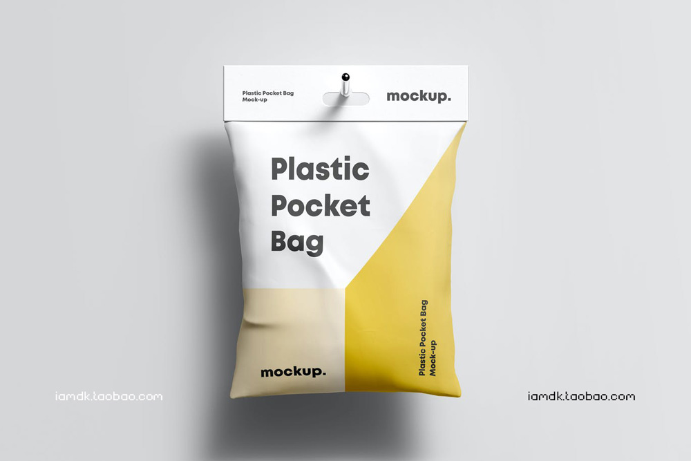 时尚光泽塑料袋挂钩袋产品包装设计贴图Ps样机模板素材 Plastic Pocket Bag Mock-up_img_2