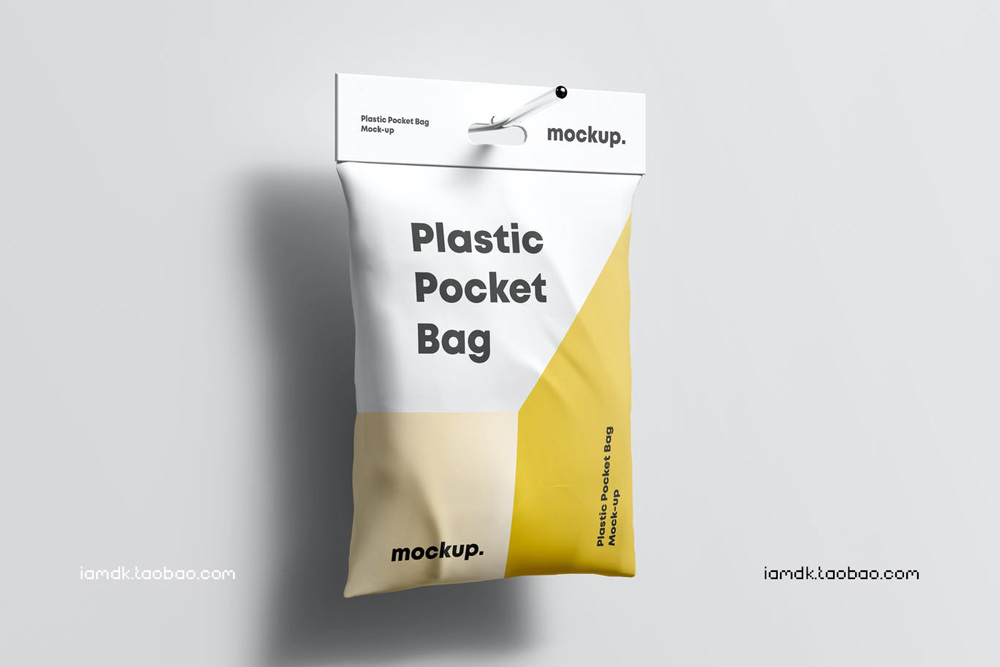 时尚光泽塑料袋挂钩袋产品包装设计贴图Ps样机模板素材 Plastic Pocket Bag Mock-up_img_2