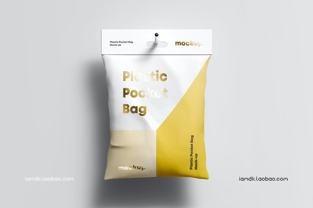 时尚光泽塑料袋挂钩袋产品包装设计贴图Ps样机模板素材 Plastic Pocket Bag Mock-up_img_2