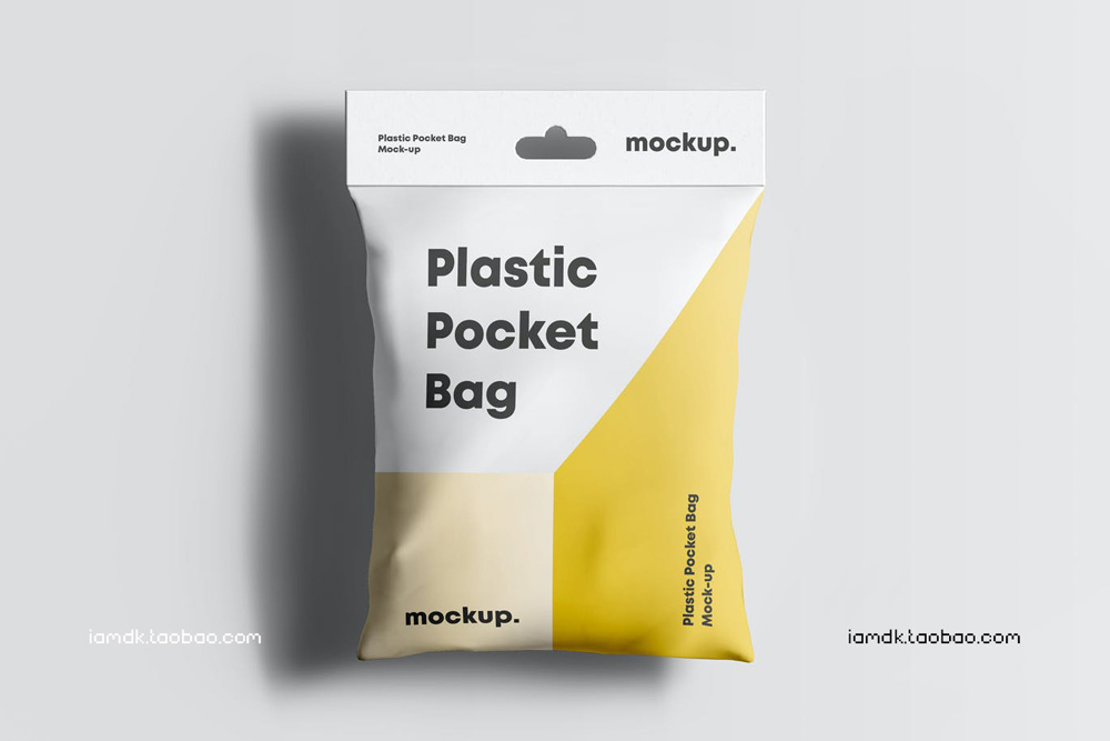 时尚光泽塑料袋挂钩袋产品包装设计贴图Ps样机模板素材 Plastic Pocket Bag Mock-up_img_2