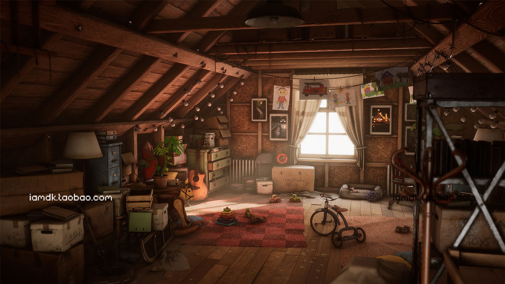 UE模型 复古怀旧游戏卡通带阁楼房屋室内场景设计素材 Unreal Engine – Grandpa’s Attic (Furniture storage props)_img_2