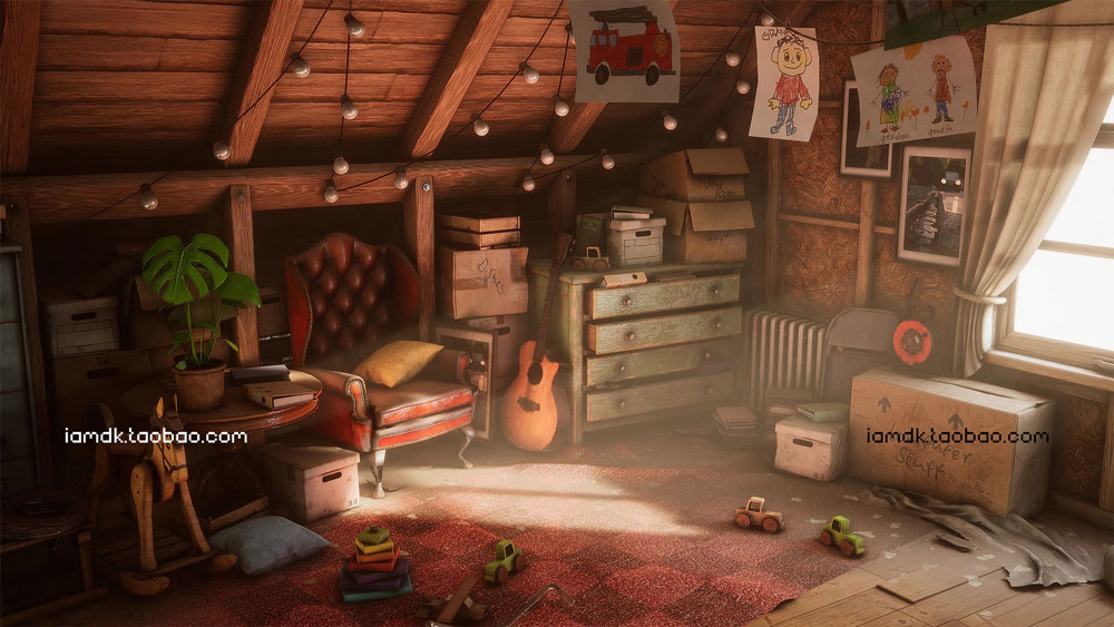 UE模型 复古怀旧游戏卡通带阁楼房屋室内场景设计素材 Unreal Engine – Grandpa’s Attic (Furniture storage props)_img_2