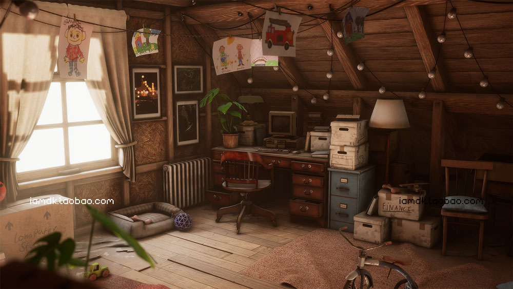 UE模型 复古怀旧游戏卡通带阁楼房屋室内场景设计素材 Unreal Engine – Grandpa’s Attic (Furniture storage props)_img_2