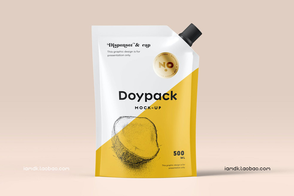 高级果汁塑料包装袋设计展示贴图样机模板 Doypack Mock-up 5_img_2