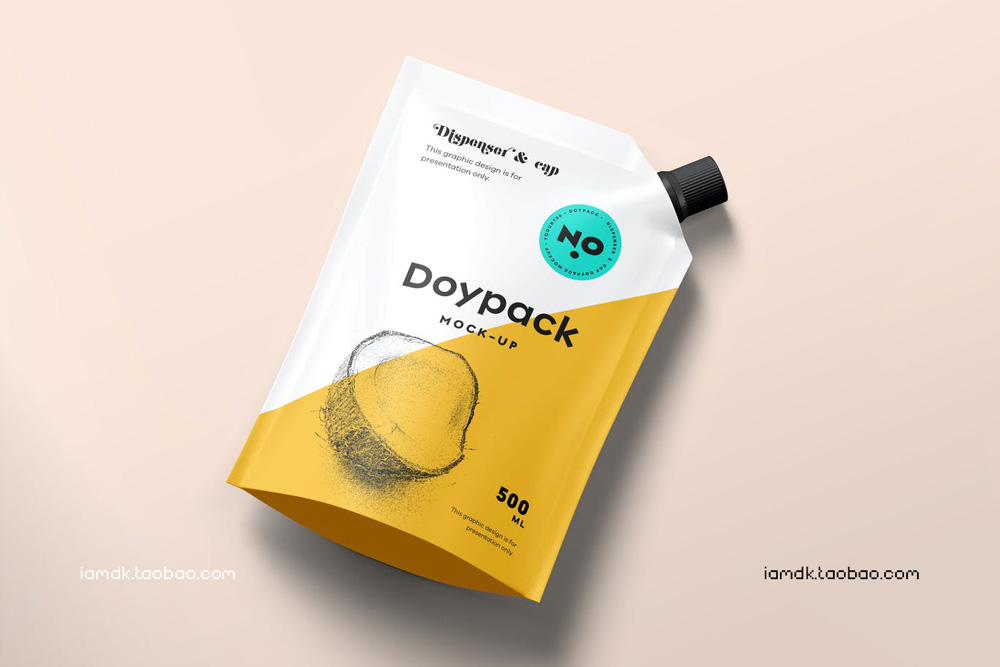 高级果汁塑料包装袋设计展示贴图样机模板 Doypack Mock-up 5_img_2