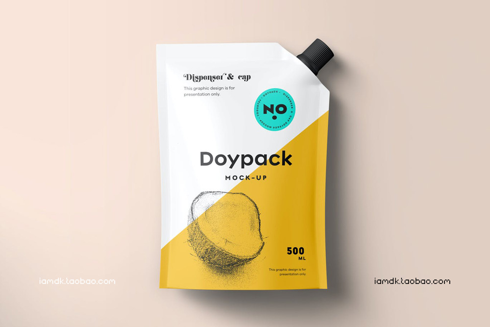 高级果汁塑料包装袋设计展示贴图样机模板 Doypack Mock-up 5_img_2