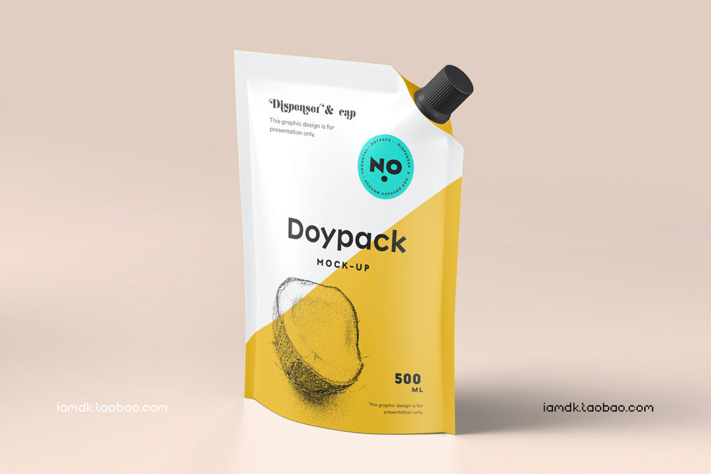 高级果汁塑料包装袋设计展示贴图样机模板 Doypack Mock-up 5_img_2