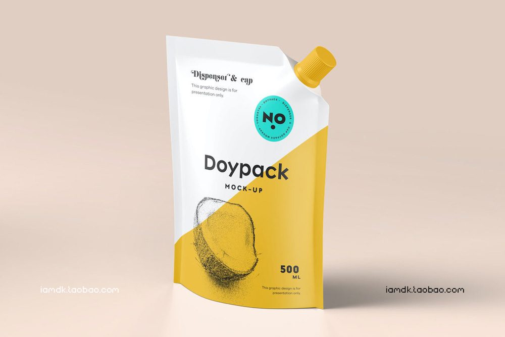 高级果汁塑料包装袋设计展示贴图样机模板 Doypack Mock-up 5_img_2