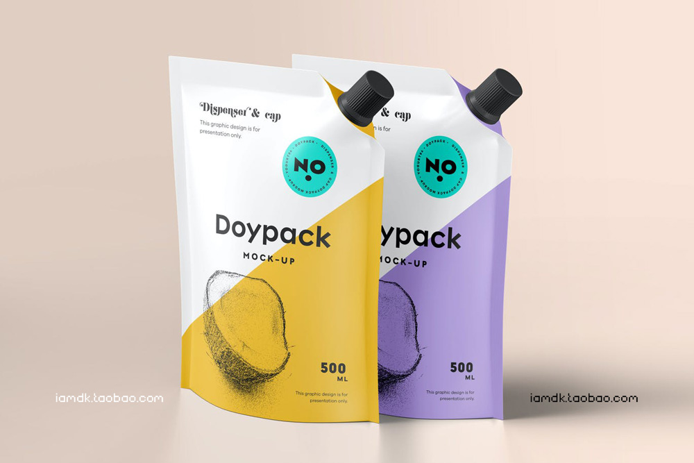 高级果汁塑料包装袋设计展示贴图样机模板 Doypack Mock-up 5_img_2