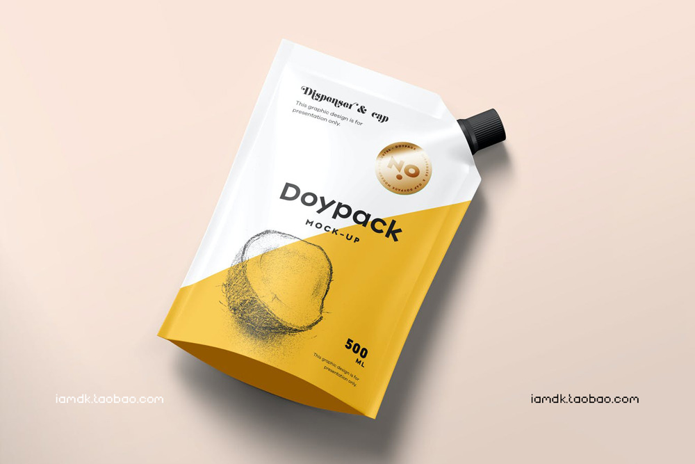 高级果汁塑料包装袋设计展示贴图样机模板 Doypack Mock-up 5_img_2