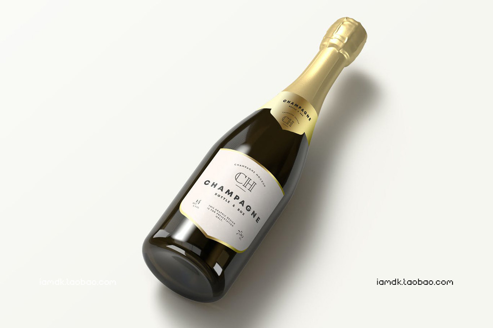 时尚葡萄酒香槟玻璃瓶贴纸设计展示PS贴图样机素材 Champagne Bottle Mock-up_img_2