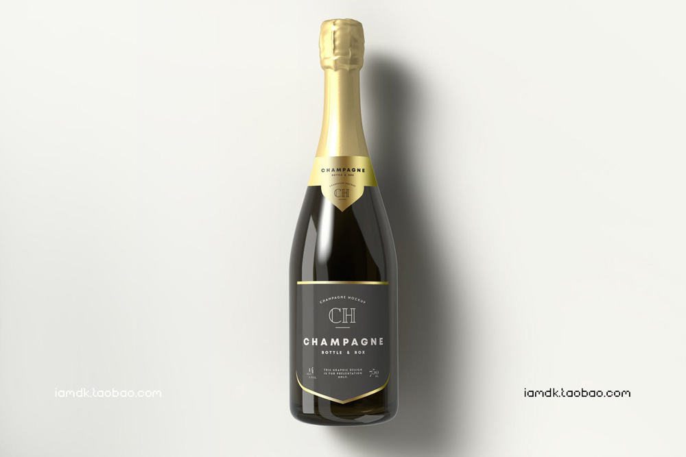 时尚葡萄酒香槟玻璃瓶贴纸设计展示PS贴图样机素材 Champagne Bottle Mock-up_img_2