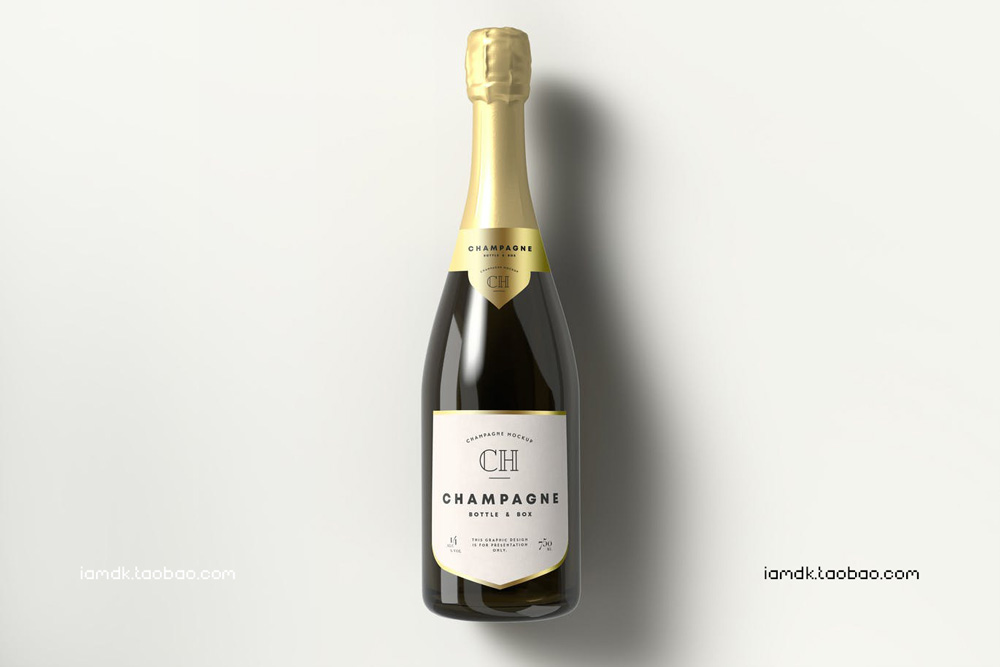 时尚葡萄酒香槟玻璃瓶贴纸设计展示PS贴图样机素材 Champagne Bottle Mock-up_img_2