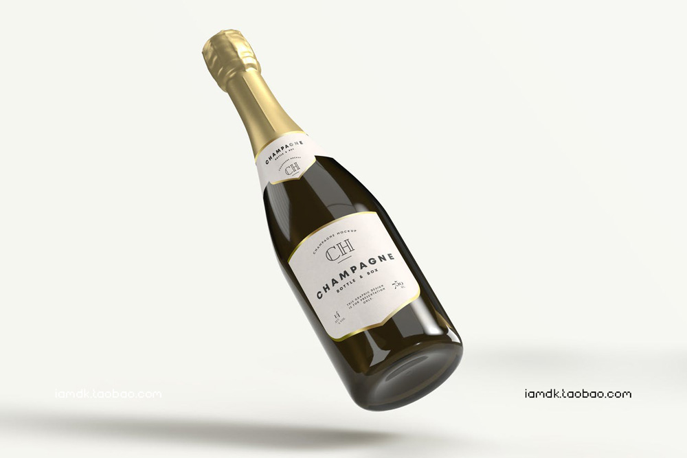 时尚葡萄酒香槟玻璃瓶贴纸设计展示PS贴图样机素材 Champagne Bottle Mock-up_img_2