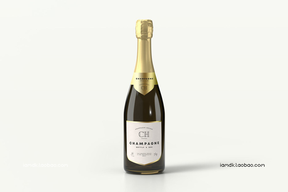 时尚葡萄酒香槟玻璃瓶贴纸设计展示PS贴图样机素材 Champagne Bottle Mock-up_img_2