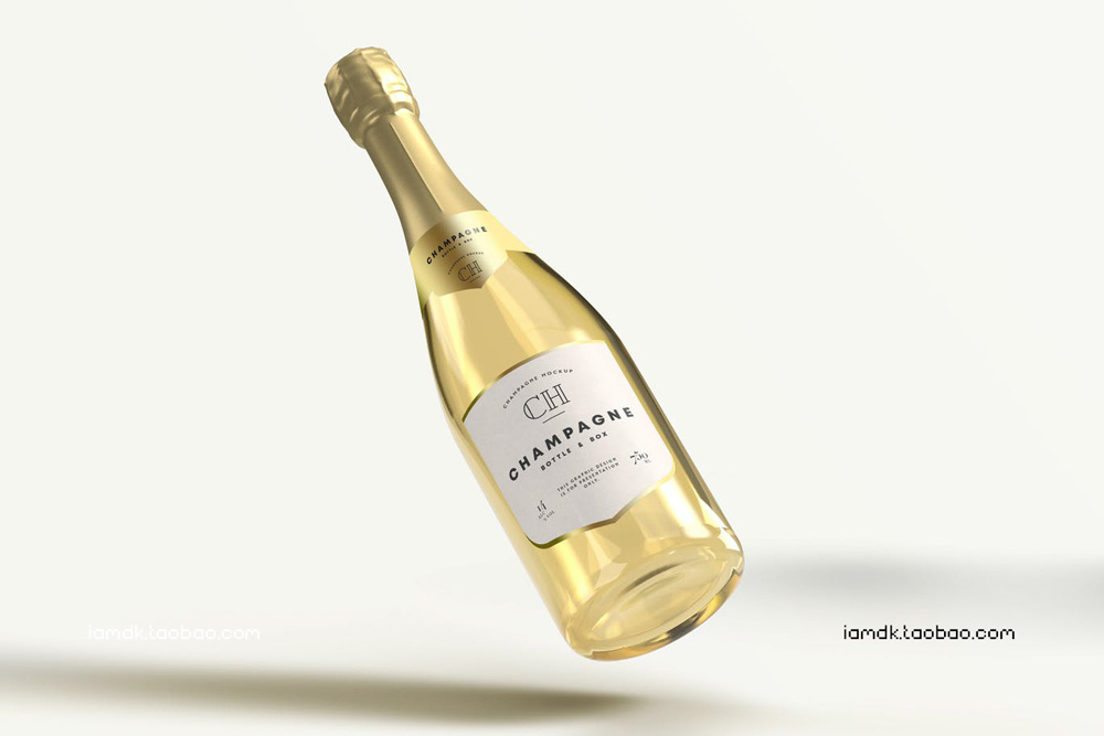 时尚葡萄酒香槟玻璃瓶贴纸设计展示PS贴图样机素材 Champagne Bottle Mock-up_img_2