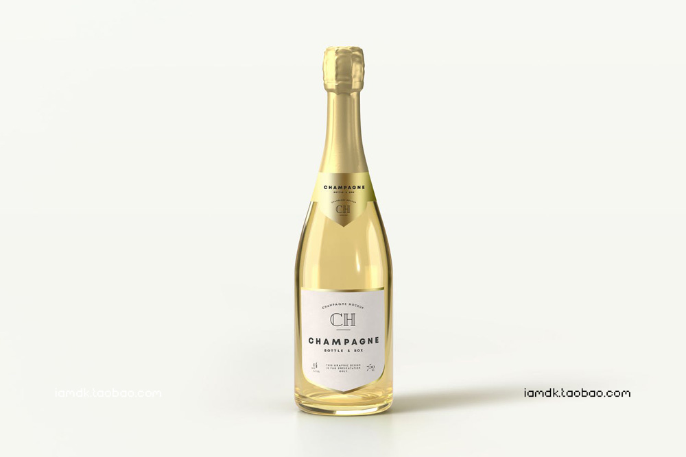 时尚葡萄酒香槟玻璃瓶贴纸设计展示PS贴图样机素材 Champagne Bottle Mock-up_img_2