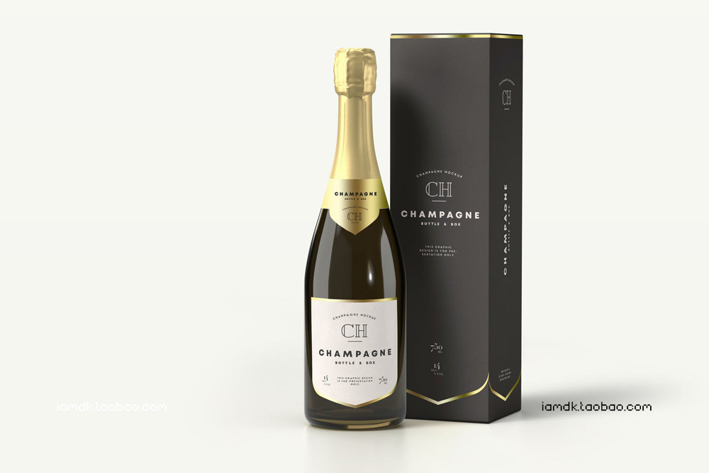 时尚葡萄酒香槟玻璃瓶贴纸设计展示PS贴图样机素材 Champagne Bottle Mock-up_img_2