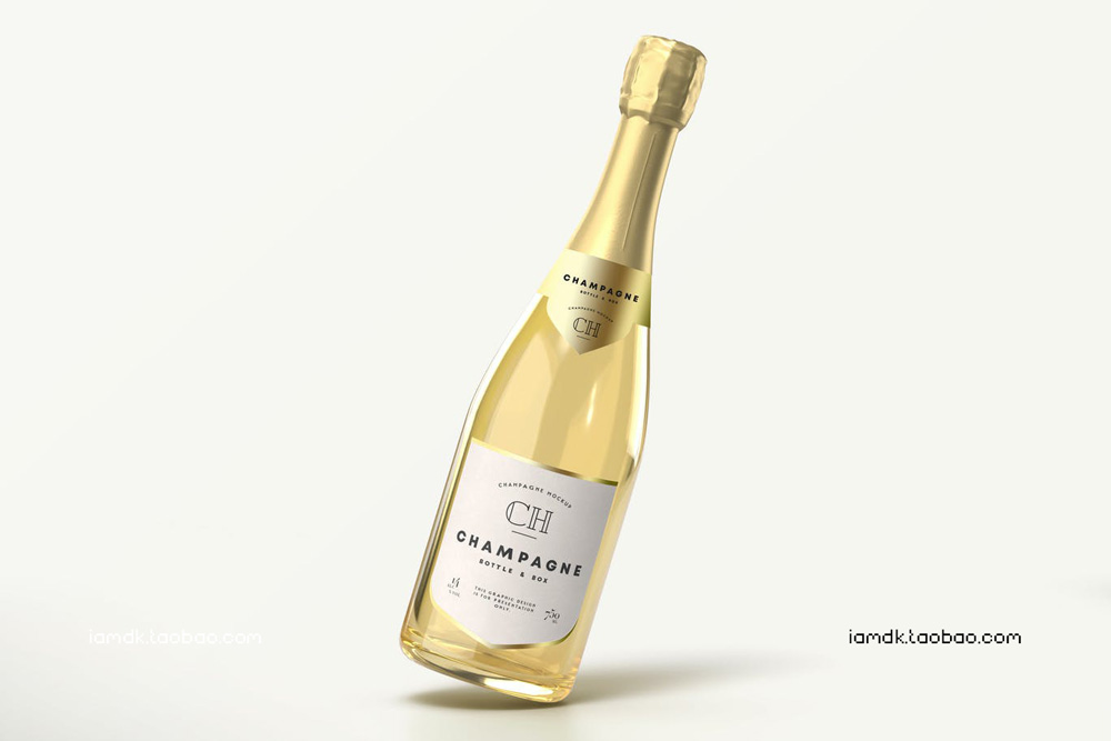 时尚葡萄酒香槟玻璃瓶贴纸设计展示PS贴图样机素材 Champagne Bottle Mock-up_img_2