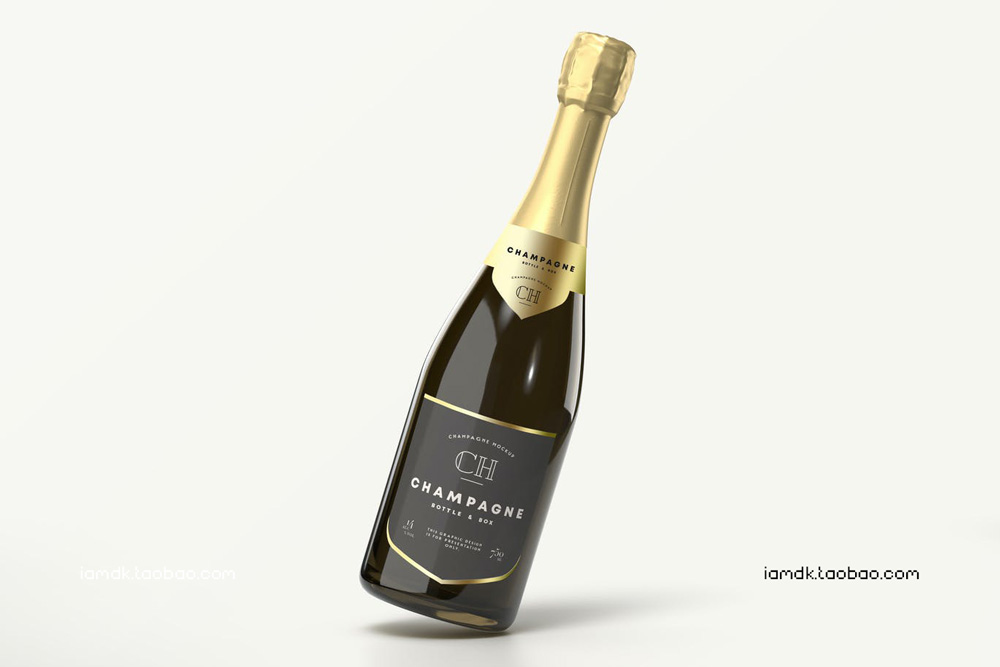 时尚葡萄酒香槟玻璃瓶贴纸设计展示PS贴图样机素材 Champagne Bottle Mock-up_img_2