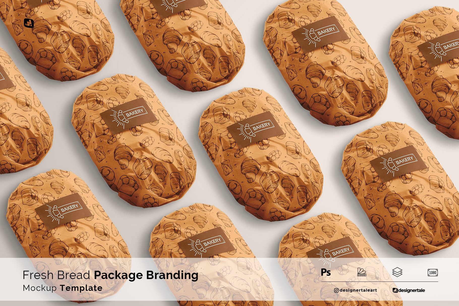 新鲜面包包装纸印花图案设计展示贴图样机模板 Fresh Bread Package Branding Mockup_img_2