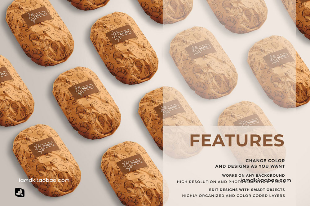 新鲜面包包装纸印花图案设计展示贴图样机模板 Fresh Bread Package Branding Mockup_img_2