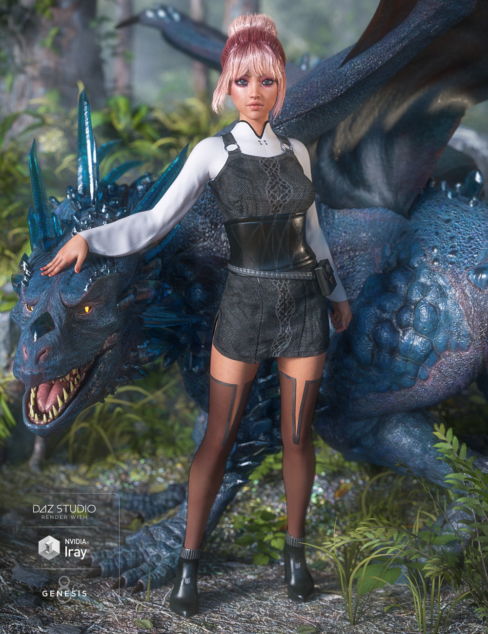 创世纪8游戏场景带龙女孩3D模型设计素材 dForce Dragon Sitter Outfit for Genesis 8 Female_img_2