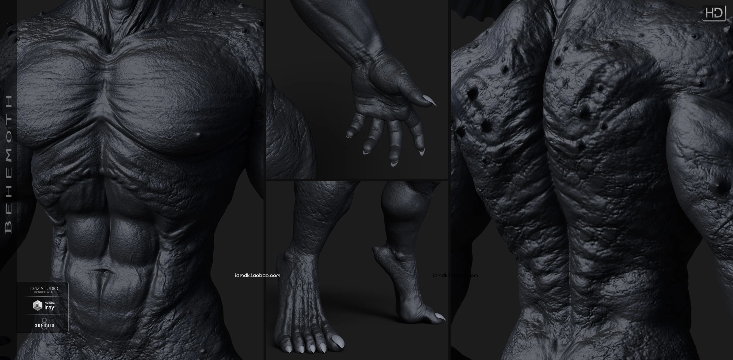 高级G8M游戏穿盔甲魔兽角色3D模型素材 Behemoth HD for Genesis 8 Male_img_2