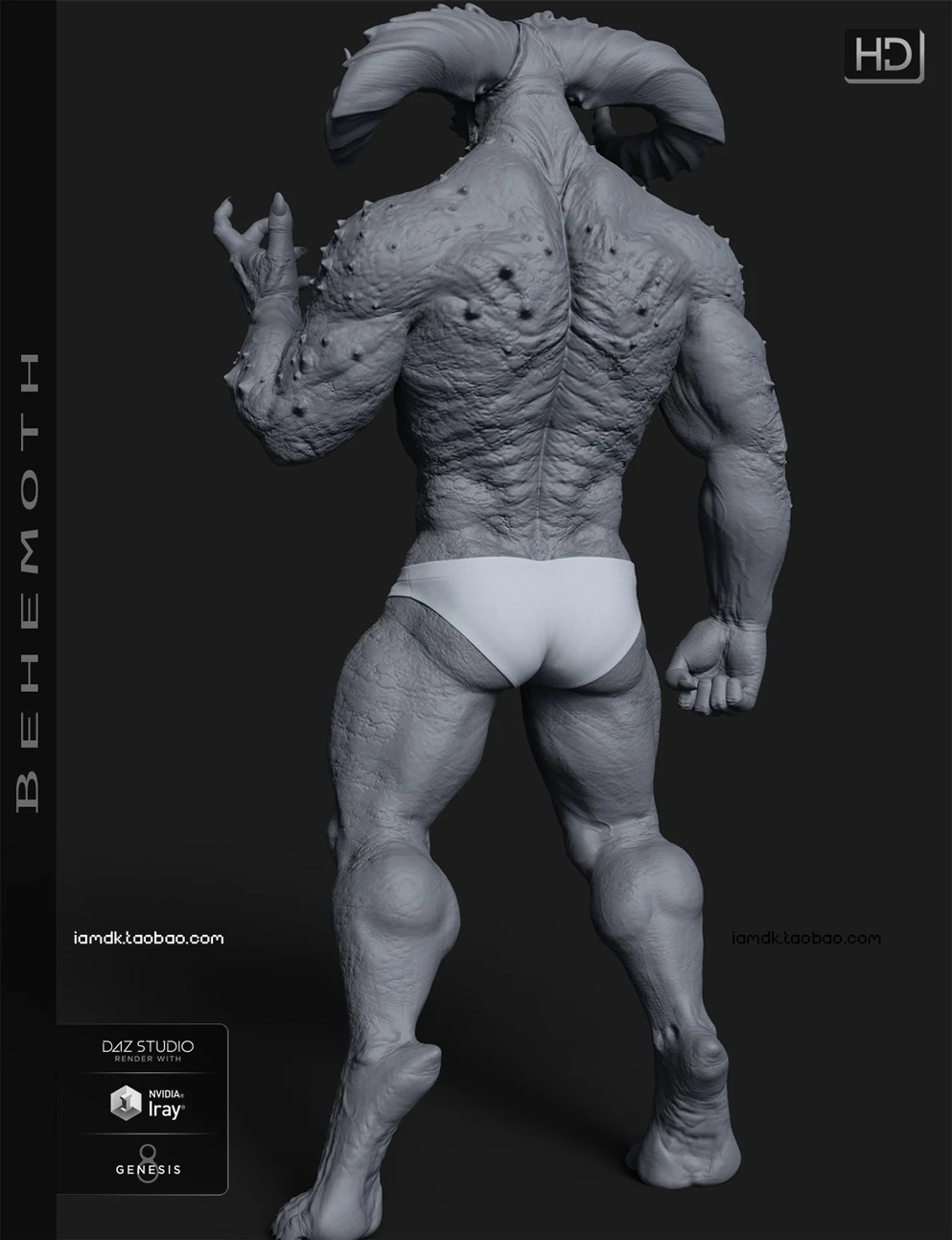 高级G8M游戏穿盔甲魔兽角色3D模型素材 Behemoth HD for Genesis 8 Male_img_2