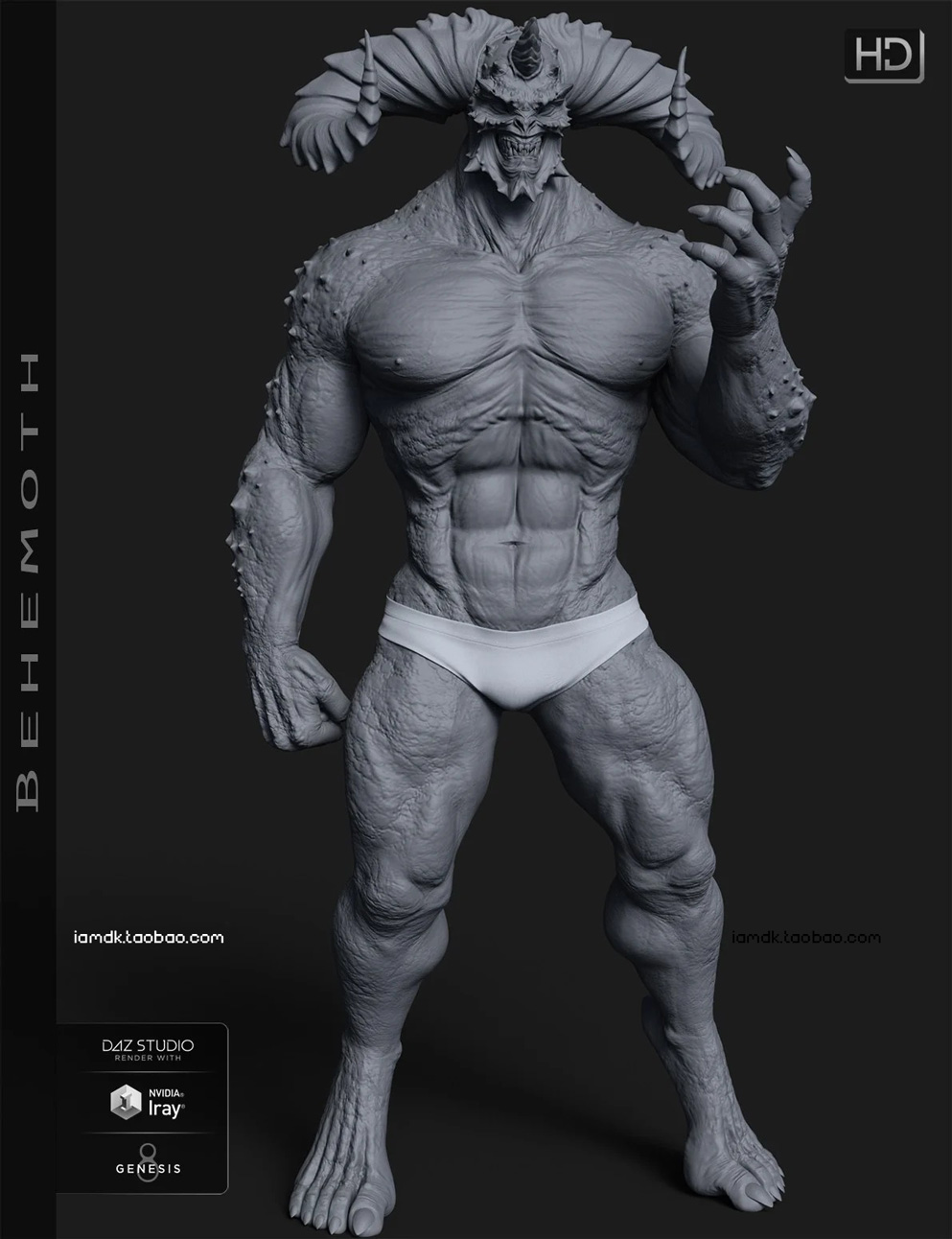 高级G8M游戏穿盔甲魔兽角色3D模型素材 Behemoth HD for Genesis 8 Male_img_2