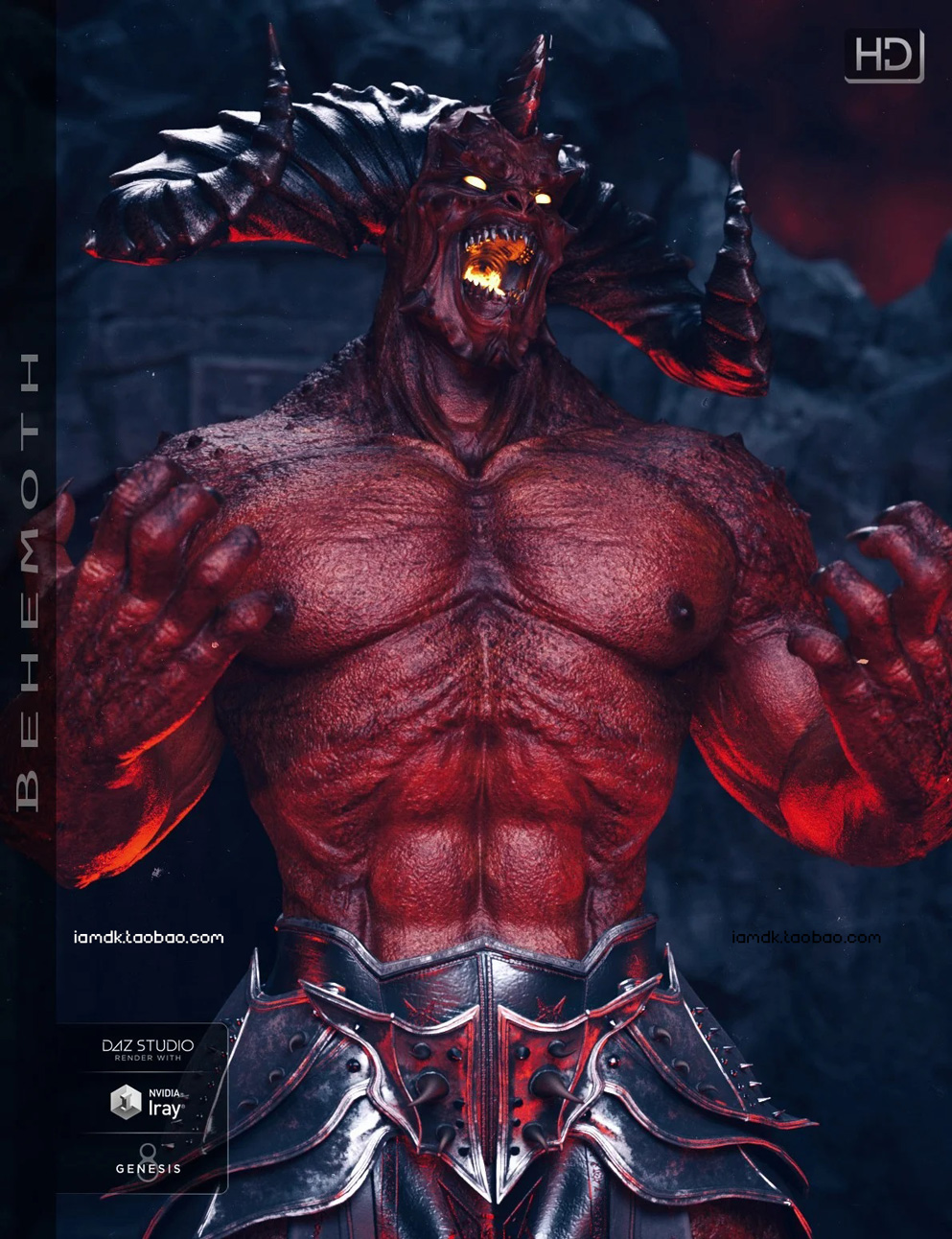 高级G8M游戏穿盔甲魔兽角色3D模型素材 Behemoth HD for Genesis 8 Male_img_2