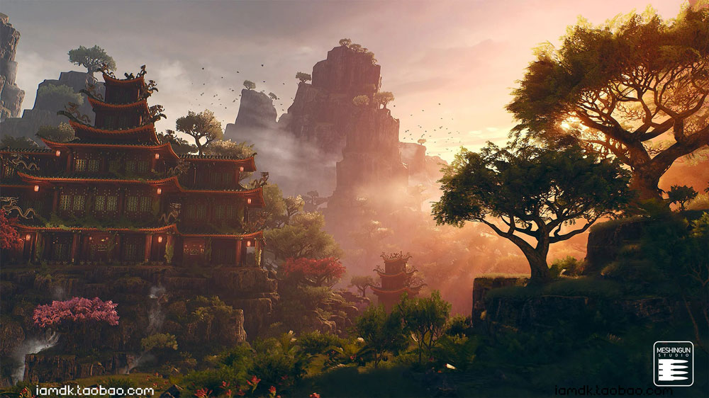 UE亚洲元素虚幻游戏悬崖宗庙树木场景3D模型素材 Unreal Engine – Asian Temple Pack_img_2