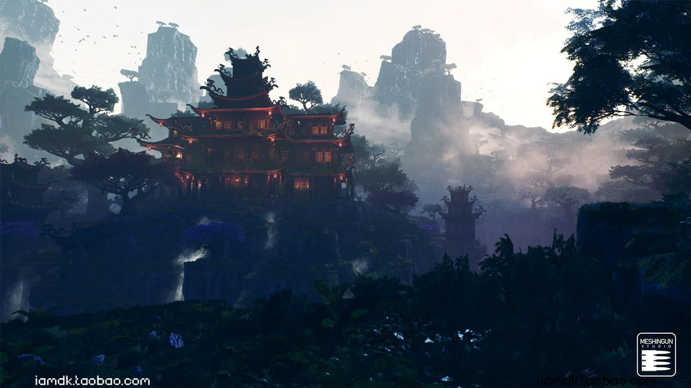 UE亚洲元素虚幻游戏悬崖宗庙树木场景3D模型素材 Unreal Engine – Asian Temple Pack_img_2