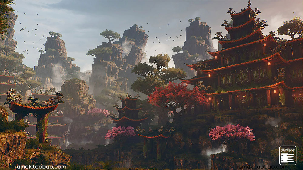 UE亚洲元素虚幻游戏悬崖宗庙树木场景3D模型素材 Unreal Engine – Asian Temple Pack_img_2