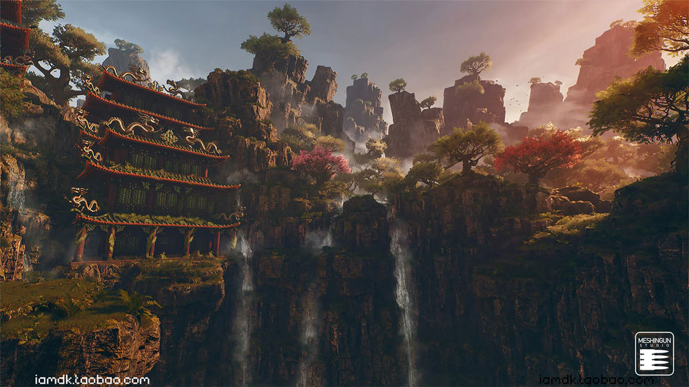 UE亚洲元素虚幻游戏悬崖宗庙树木场景3D模型素材 Unreal Engine – Asian Temple Pack_img_2