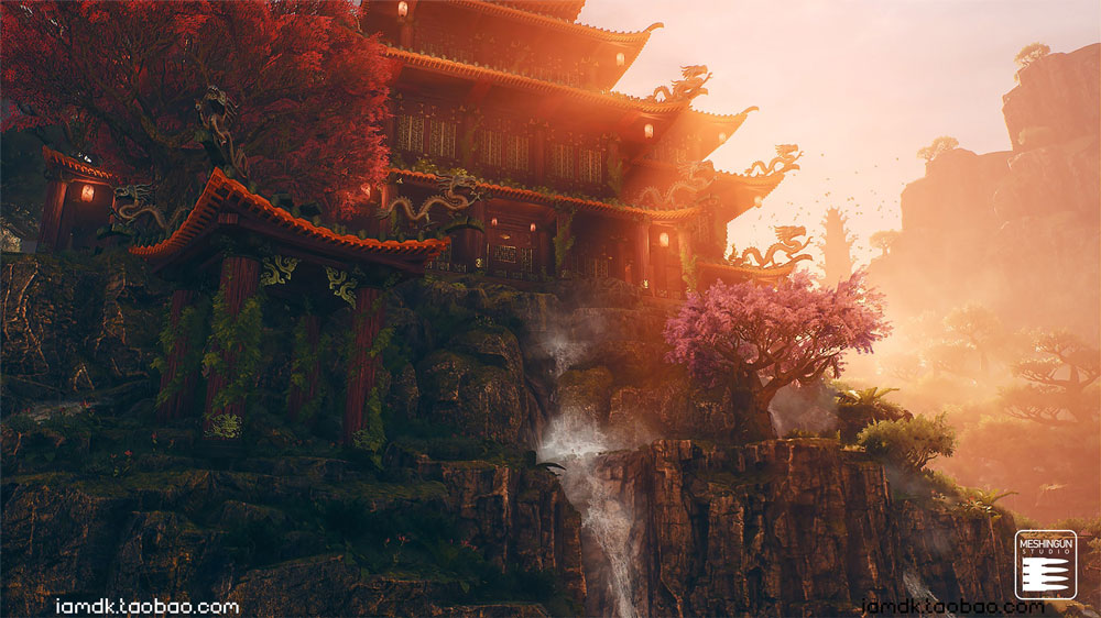 UE亚洲元素虚幻游戏悬崖宗庙树木场景3D模型素材 Unreal Engine – Asian Temple Pack_img_2