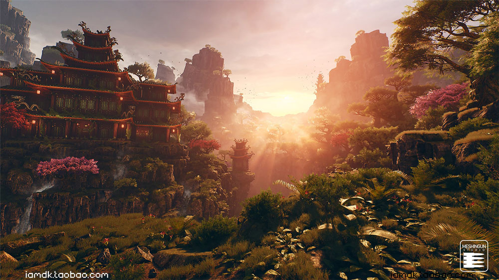 UE亚洲元素虚幻游戏悬崖宗庙树木场景3D模型素材 Unreal Engine – Asian Temple Pack_img_2