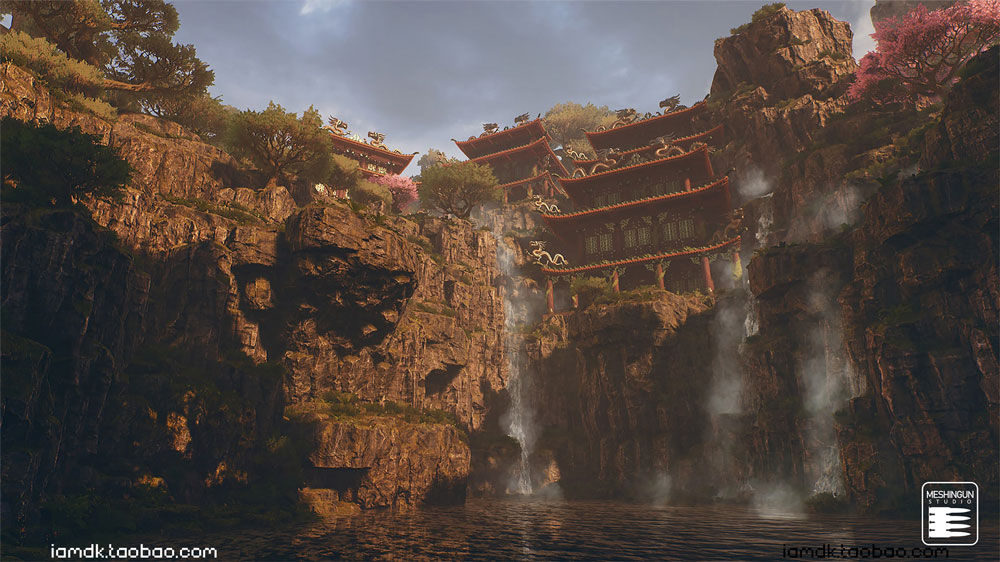 UE亚洲元素虚幻游戏悬崖宗庙树木场景3D模型素材 Unreal Engine – Asian Temple Pack_img_2