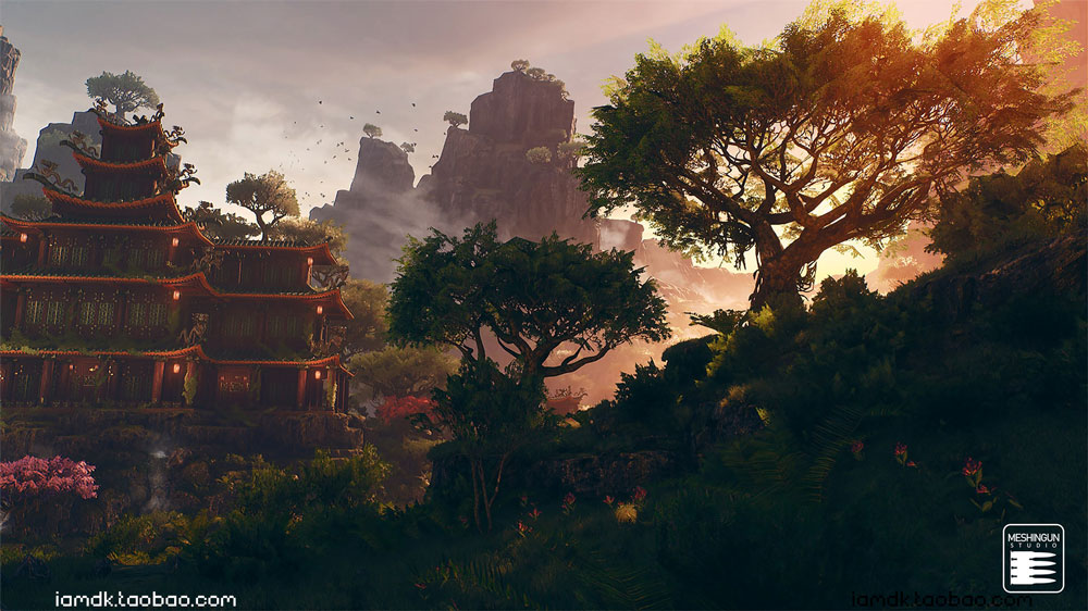 UE亚洲元素虚幻游戏悬崖宗庙树木场景3D模型素材 Unreal Engine – Asian Temple Pack_img_2