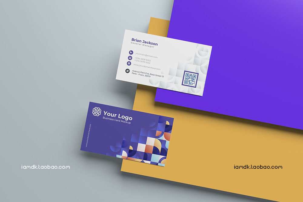 时尚商务名片卡片设计展示贴图样机PSD模板素材 Colorful Business Card Mockup_img_2