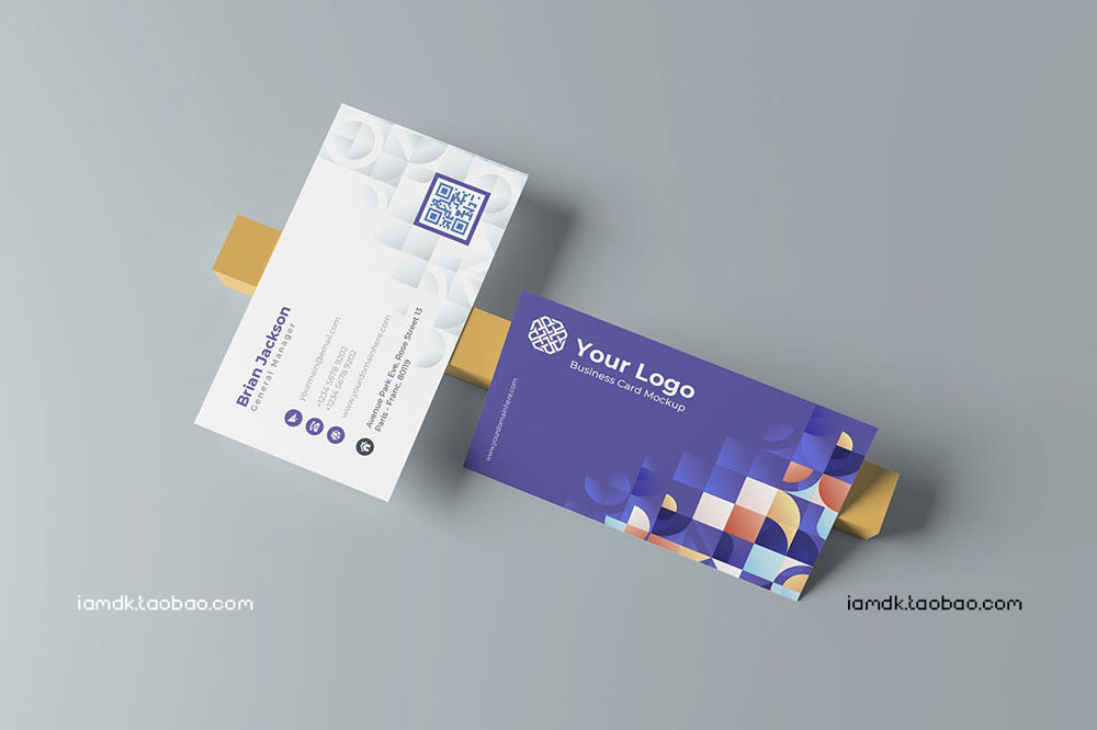 时尚商务名片卡片设计展示贴图样机PSD模板素材 Colorful Business Card Mockup_img_2