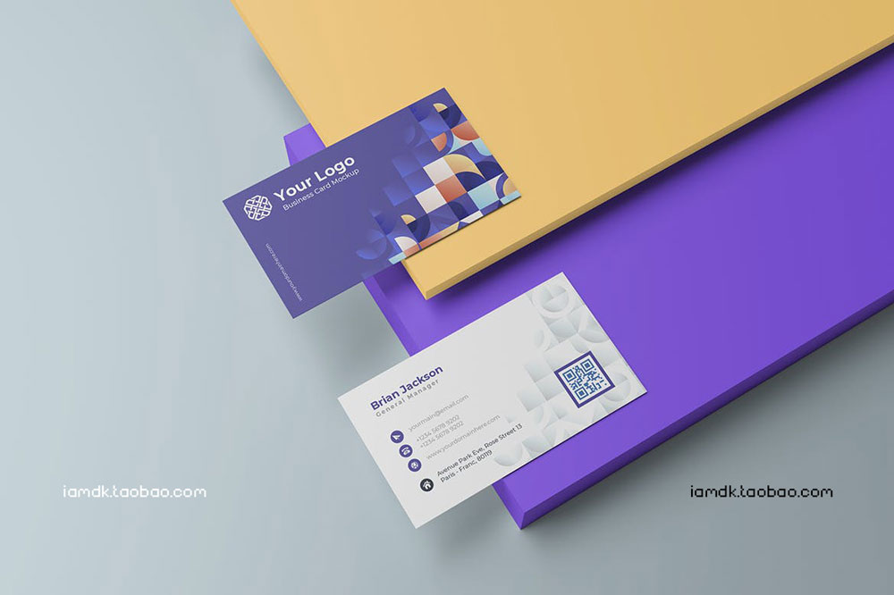 时尚商务名片卡片设计展示贴图样机PSD模板素材 Colorful Business Card Mockup_img_2