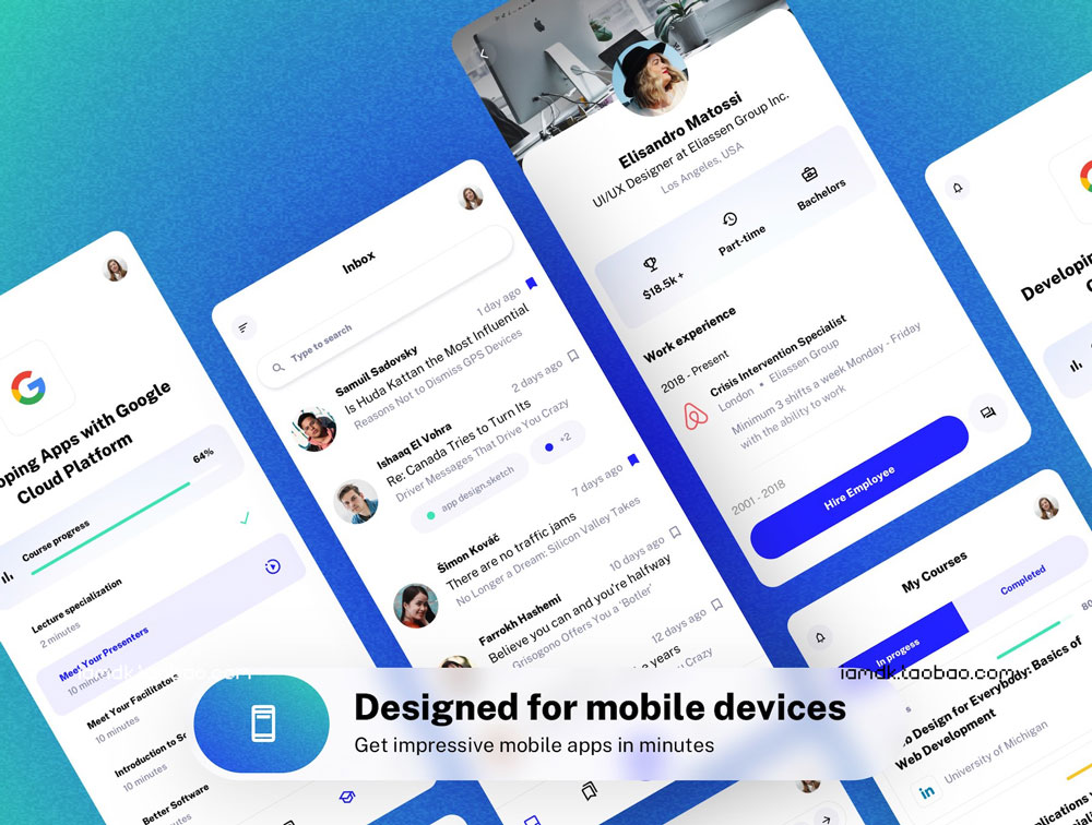 260+购物社交项目管理数据分析多用途App设计UI套件模板 Droid - Multipurpose UI Kit for Mobile Apps_img_2