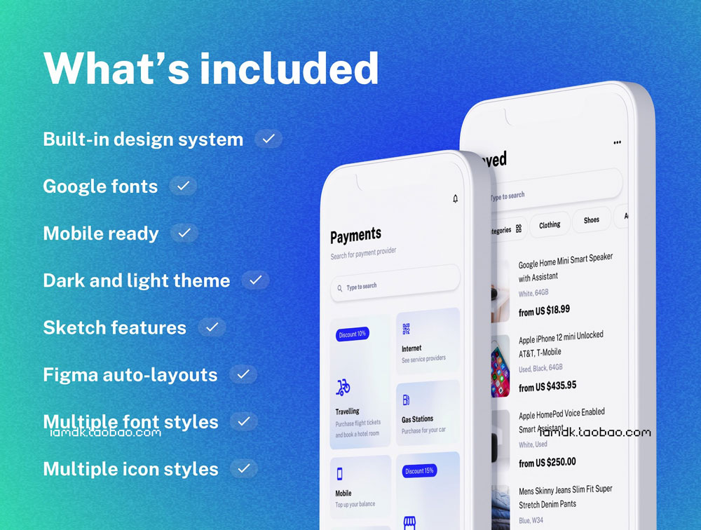 260+购物社交项目管理数据分析多用途App设计UI套件模板 Droid - Multipurpose UI Kit for Mobile Apps_img_2