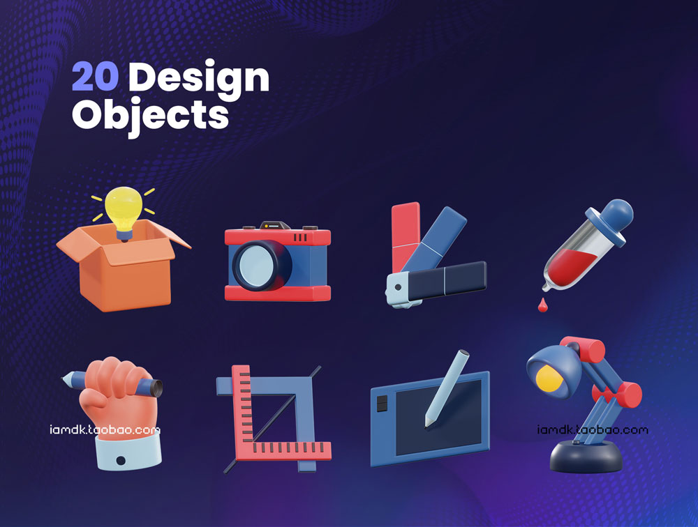 20款高清趣味卡通3D办公文具绘画制图Icon图标PNG免抠素材 Graphic Design 3D Icons_img_2